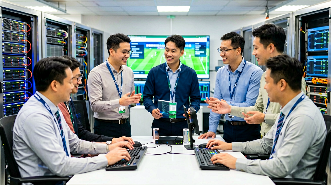 三亿体育团队在数据中心监控全球赛事数据